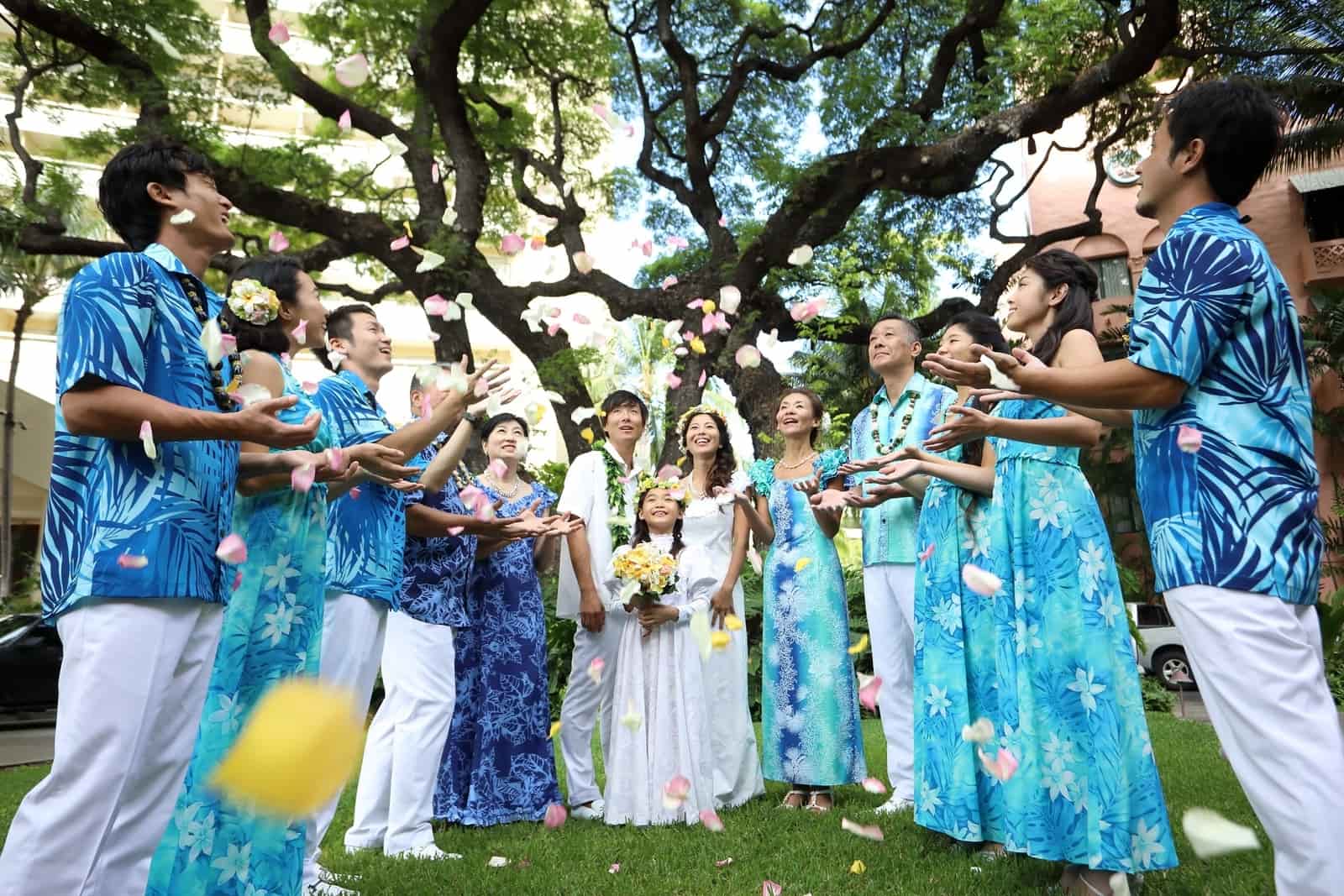 ハワイアン ムームー　アロハシャツ　ペアセット　結婚式　ウェディング